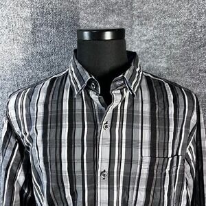 Tommy Bahama Long Sleeve Striped Black White Gray Cotton/Silk Blend Large